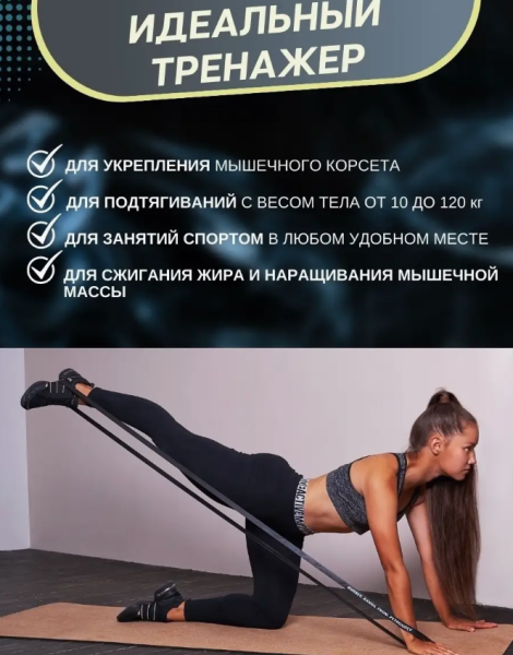 Набор эспандеров  (резиновых петель) 208 см. Fitness sport  для фитнеса, йоги, пилатеса (4 шт. с инструкцией)